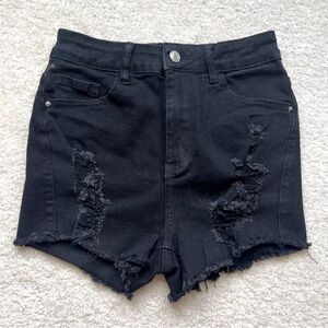 SHEIN Cut-Off Denim Shorts Women's Size Small Black High Rise Distressed Raw Hem